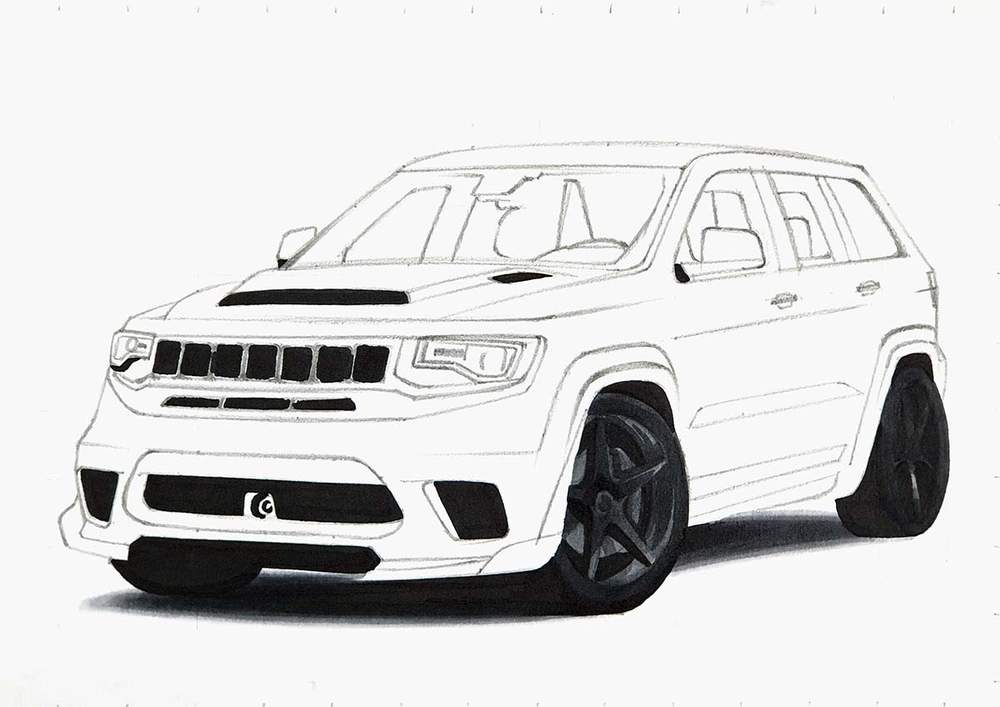 How To Draw A Jeep Grand Cherokee Trackhawk - Simple Step-By-Step Tutorial